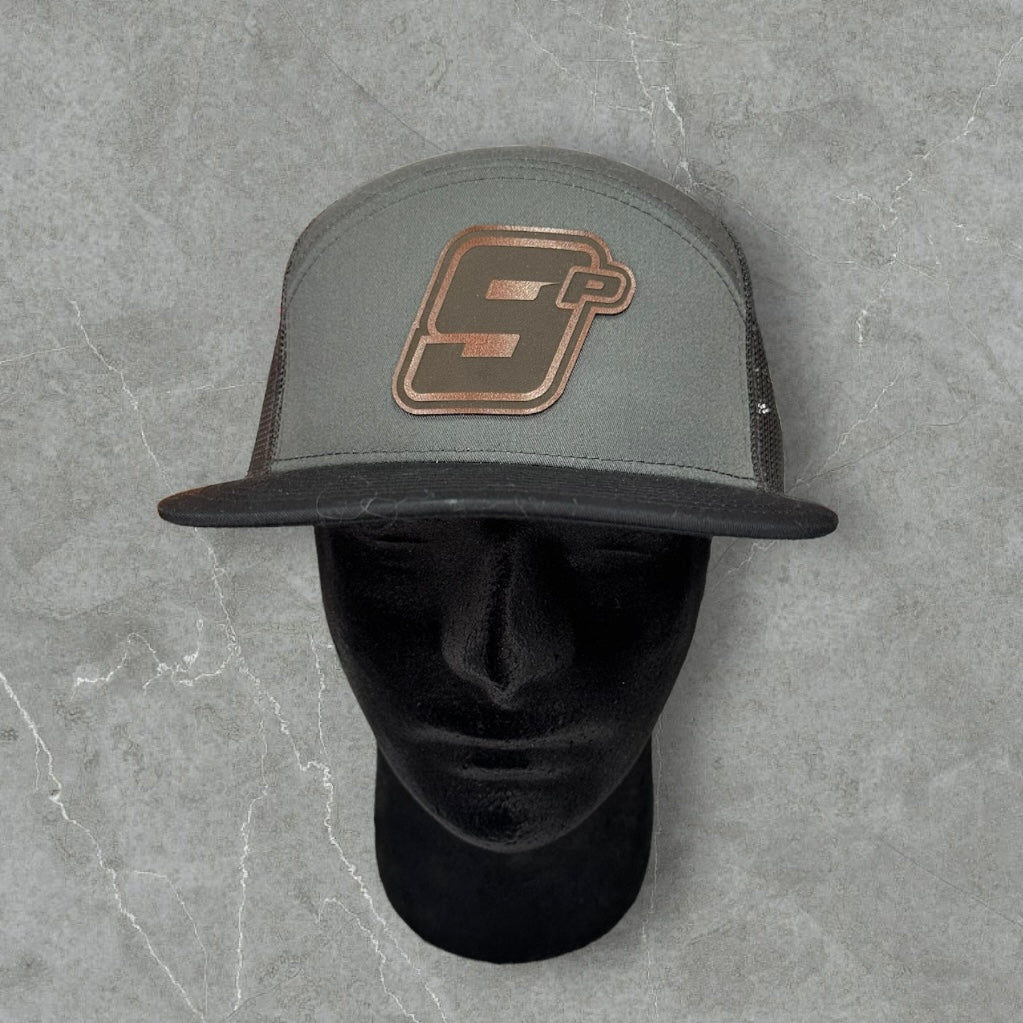 9P Leather Patch Charcoal Grey/Black Flat Bill Hat