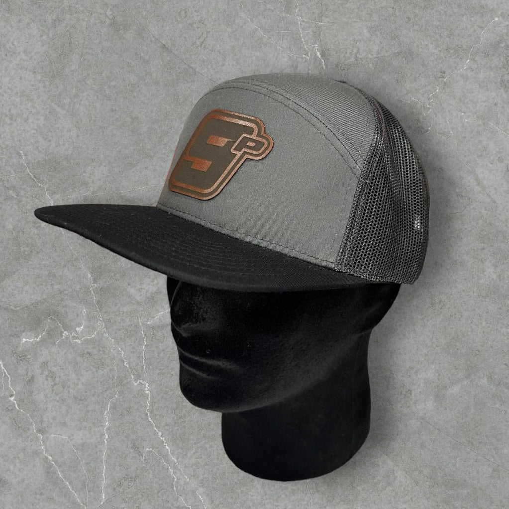 9P Leather Patch Charcoal Grey/Black Flat Bill Hat